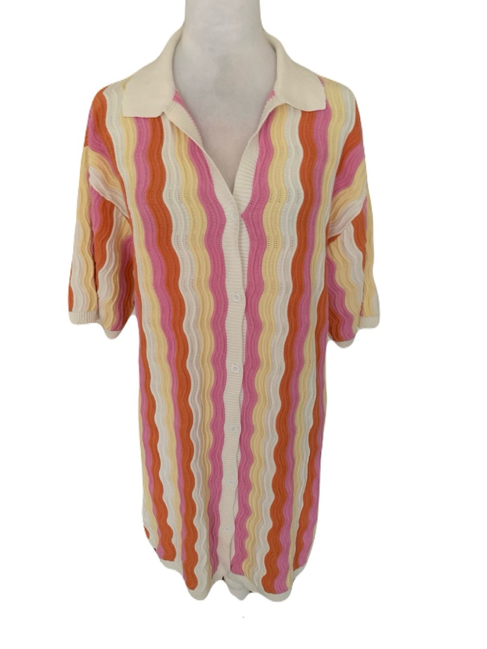 YLLW S/M Colorful Wavy Stripe Button Knit Felix Mini Dress Summer Festival Boho